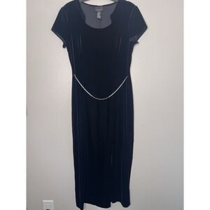 Scarlett‎ Black Velvet Short Sleeve Midi Dress Chain Accent Size 13 14